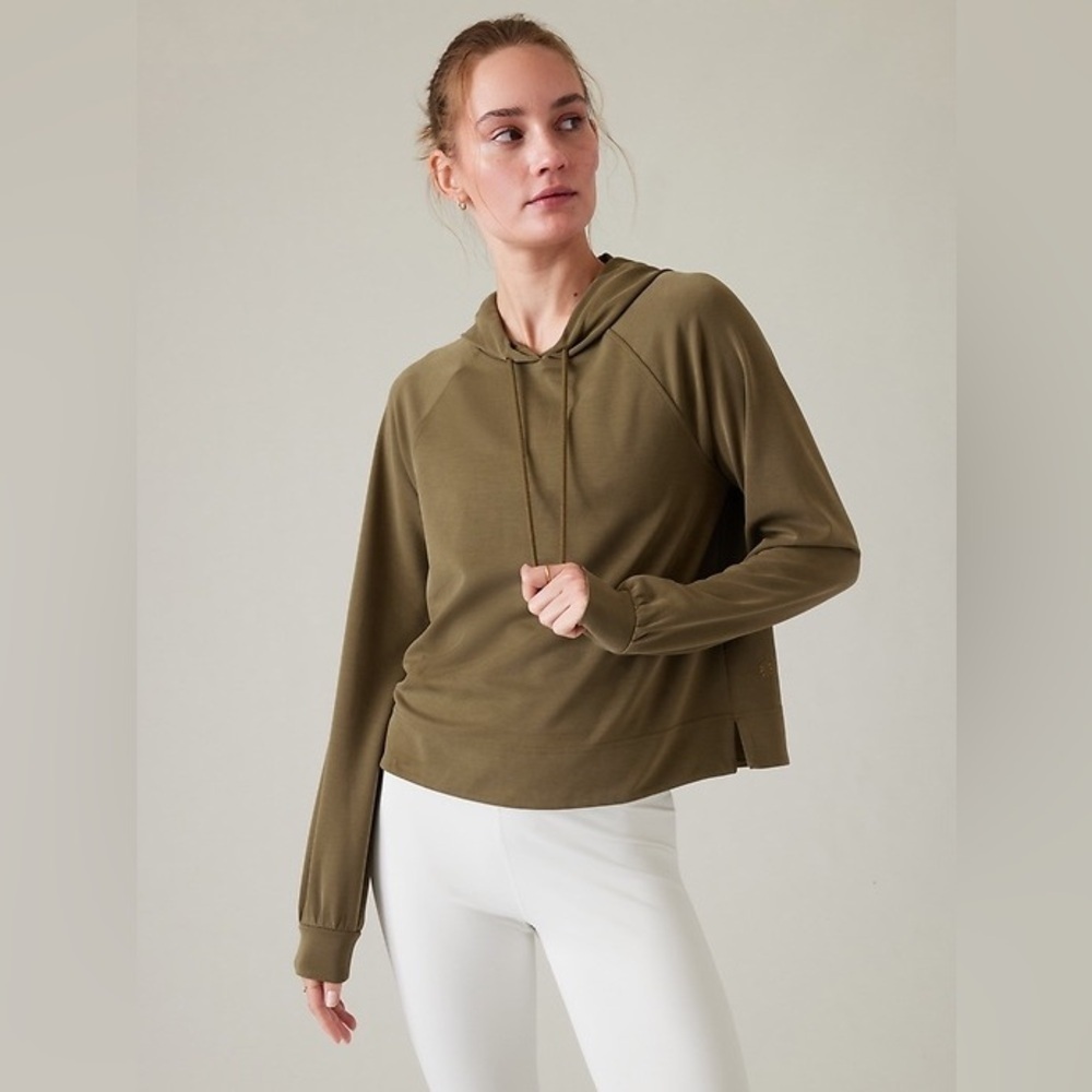 Athleta Seasoft Hoodie Sweatshirt Green Large Athleisure Loungewear Comfy Casual